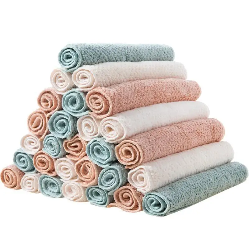 

5pcs Household Hairless Coral Velvet Scales Thick Super Absorbent Rags Home Cleaning Cleaning Cloth Kitchen Non-stick Oil Dishes