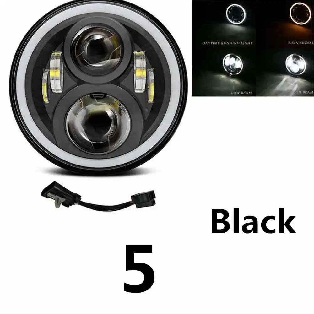 50w Halo light Black 7 дюймов мотоциклетный светодиодный налобный фонарь для мотоцикла 6500K H4 H13 45W с угловыми глазами Высокий Низкий Луч для Honda Yamaha - Цвет: 50w Halo light Black