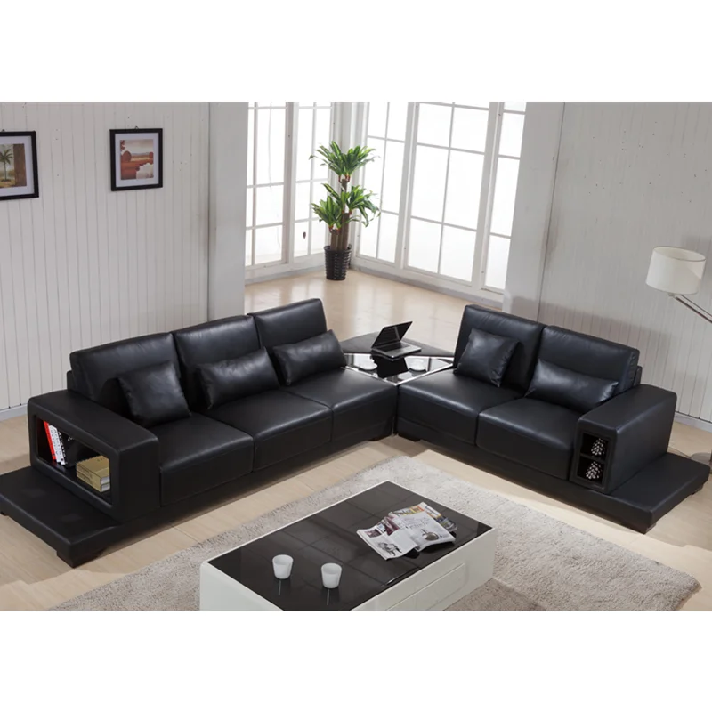 Черный простой дизайн роскошный кожаный диван итальянская мебель|Наборы для