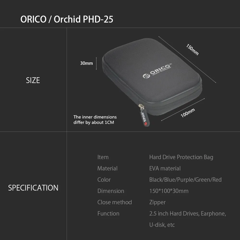 ORICO 2,5 дюймов Чехол для внешнего жесткого диска 5 шт. HDD Box power Bank USB кабель портативная защитная сумка чехол PHD-25