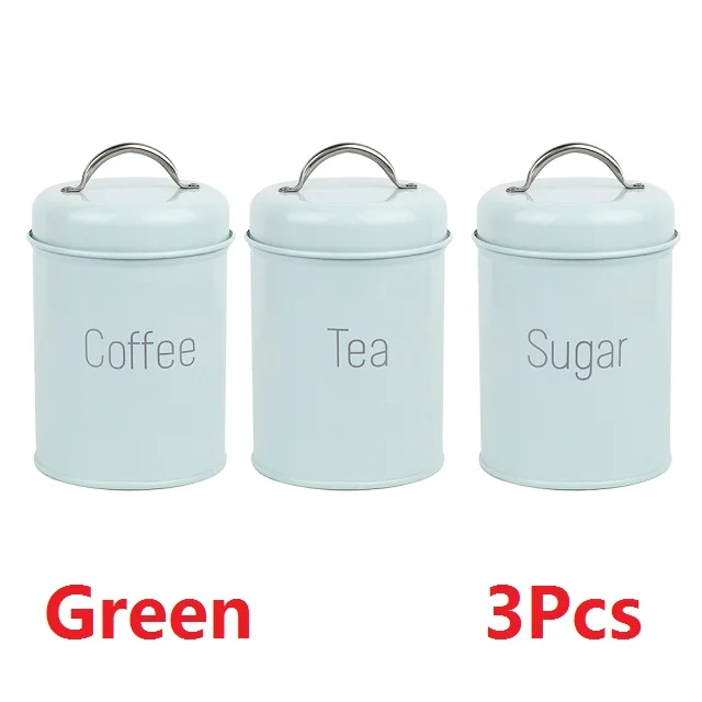 Green3Pcs 1-3 шт./компл. Чай Кофе Suga резервуар для хранения крышка Железный Кухня посуда Многофункциональный Круглая Коробка Чехол бытовые качественные красивые - Цвет: Green3Pcs