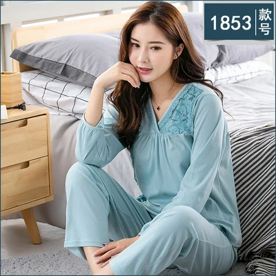 model 20 Xxxl фиолетовая Женская пижама 4XL с длинным рукавом из хлопка размера плюс женская пижама xxxl 4x пижамные комплекты весна-осень - Цвет: model 20