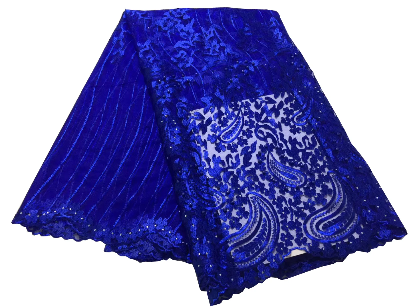 

Fashion African Lace Fabric High Quality Royal Blue Lace nigerian lace fabric 2021 high quality lace With Beaded 5yards PL2733