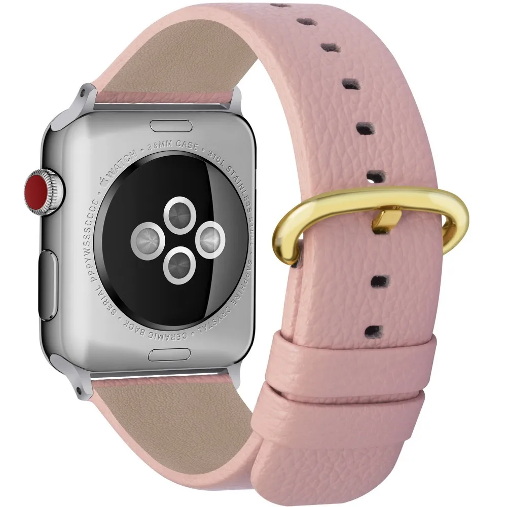 Розовый ремешок для Apple Watch 38 мм 42 мм, 16 цветов кожаный ремешок для часов Apple Watch женские пряжки iWatch серии 4 и 3 и 2 и 1 ремешок для часов