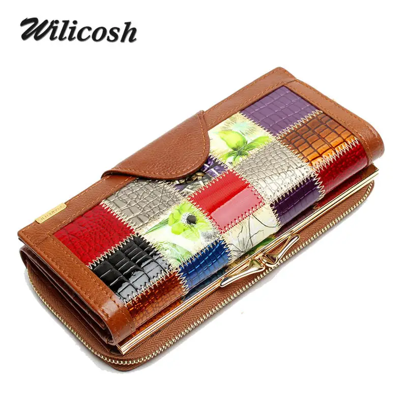 Wilicosh 3 сложения модные женские кошельки из натуральной кожи пэчворк на застежке с