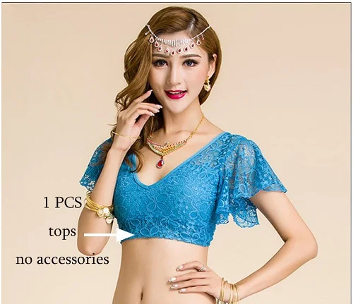 lake blue Сексуальный Кружевной топ для танца живота женский танец живота Болливуд тренировочная одежда с обеих сторон носимые танцевальные наряды цыганская одежда DC1789 - Цвет: lake blue