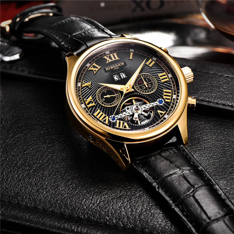 Мужские наручные часы BINSSAW роскошные механические Автоматические от ведущего