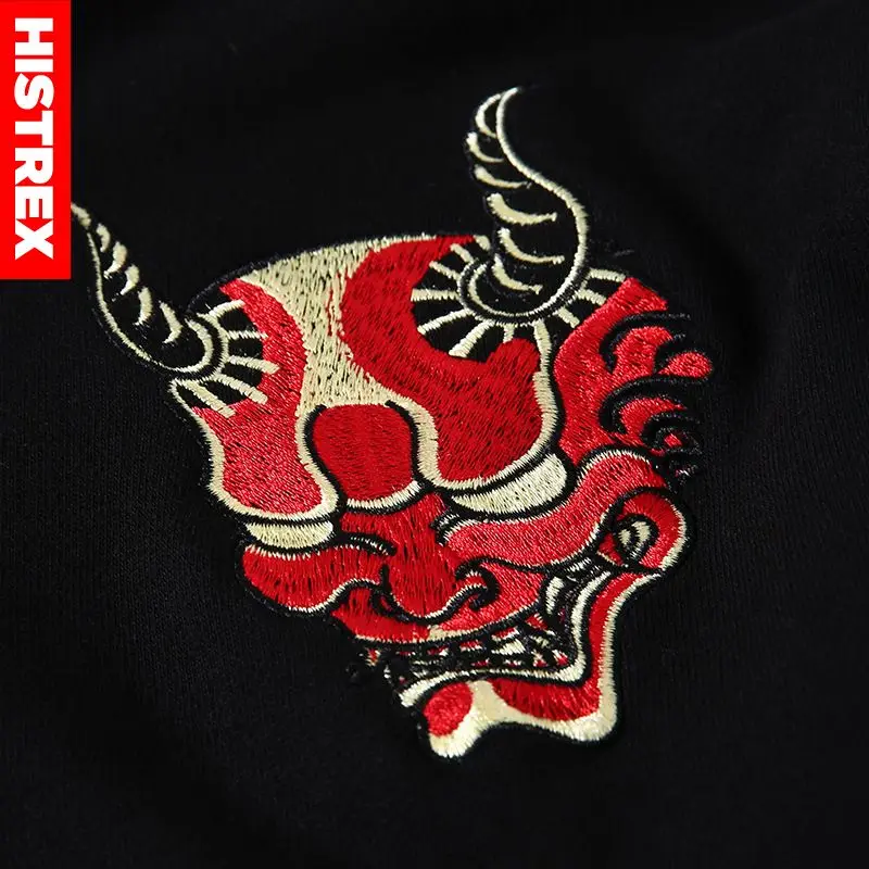Мужская толстовка из 100 хлопка в японском стиле Harajuku Steetwear Готическая вышивка сатана череп Спортивная Толстовка японские толстовки мужские s