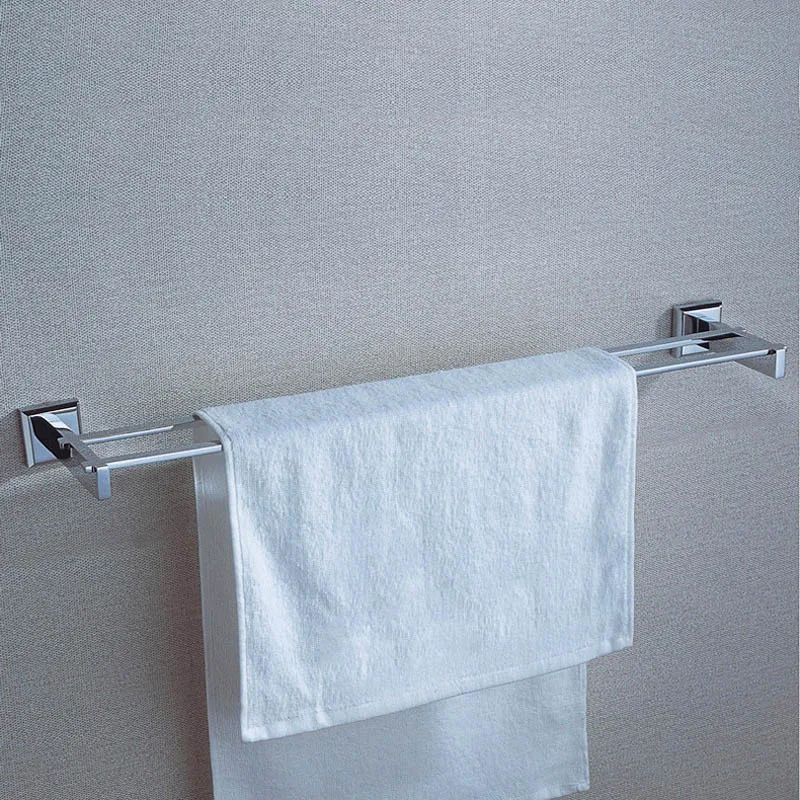 Double Towel Rail Аксессуары для ванной комнаты хромированный одиночный держатель для полотенец держатель для туалетной бумаги держатель для душа мыльница щетка насоса держатель стеклянная полка - Цвет: Double Towel Rail