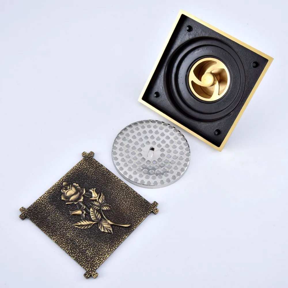 Античная латунь винтажная резная решетка с цветочным узором слив для ванной и