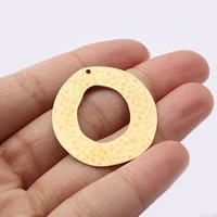 10pcslot raw brass hammered hollow round charms pendant for diy jewelry necklace handmade making finding accessories supplies
