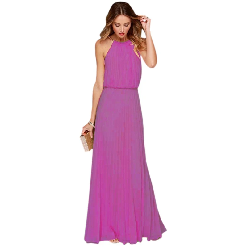 Элегантное однотонное летнее женское шифоновое макси платье с блестками и