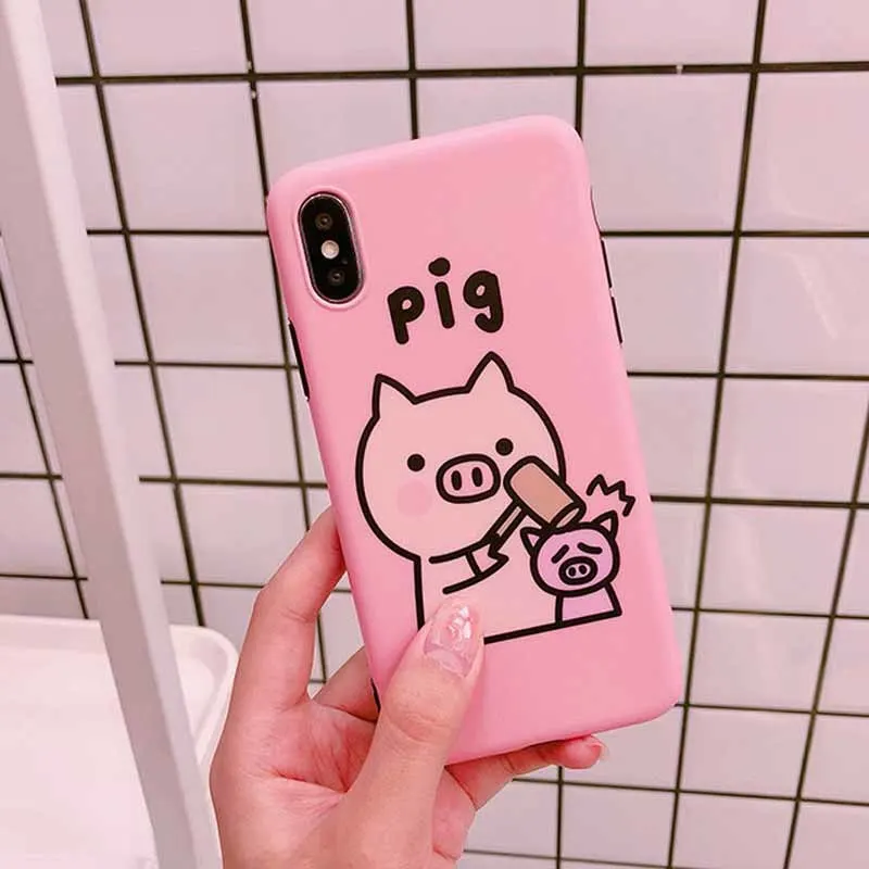JIBAN Lovely Cartoon Pink hammer pig Phone Back Cover Case for iphone X 6 6s 6plus 7 7plus 8 8plus Soft TPU mobile phone shell |