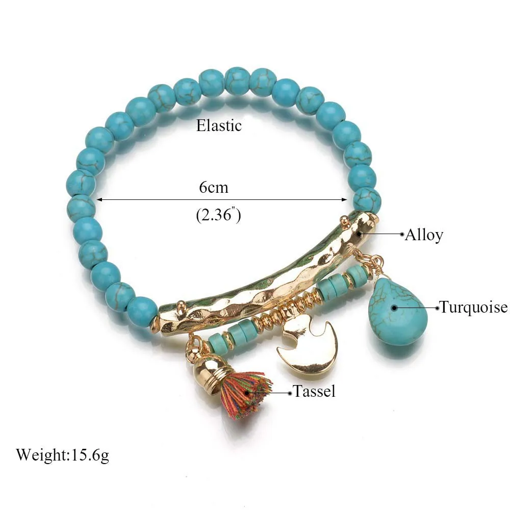 Myelo Ethnic Stone Colorful Tassel Anchor Strand Charm Bracelets Elastic Stretch Beads For Women Party Jewelry Bijoux | Украшения и