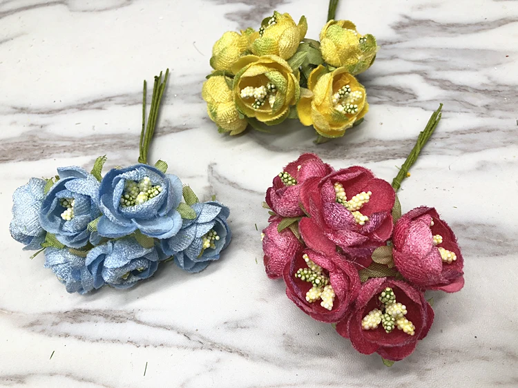 Yooromer 6 шт Мини шелковые тычинки маленький пакетик чая Букет DIY wreath collage Свадебная подарочная коробка для платья ручной симулированные искусственные цветы