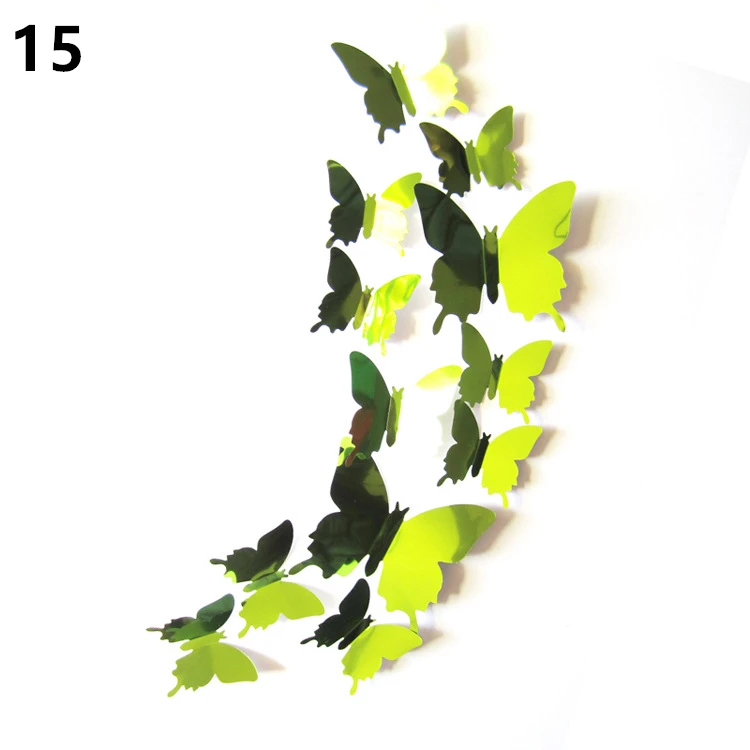 12pcs Mirror Green 12 шт 3D двухслойная Бабочка Наклейка на стену для домашнего декора DIY бабочки магнит на холодильник наклейки для украшения комнаты - Цвет: 12pcs Mirror Green