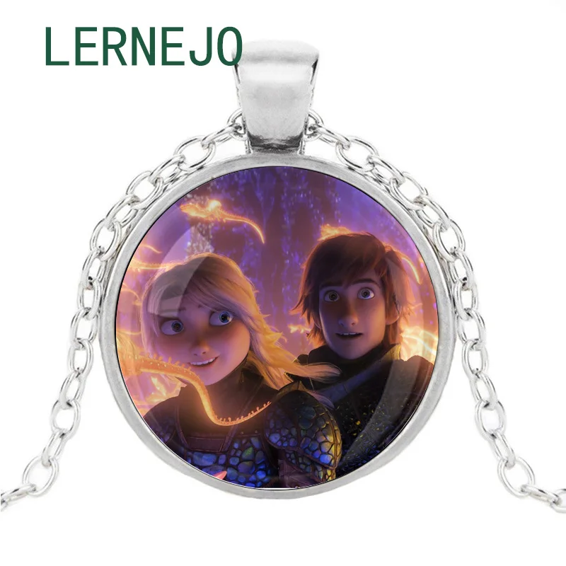 LERNEJO фильм Как приручить дракона ожерелье Приключения аниме мультфильм ожерелье кулон икона стеклянный кабошон для поклонников подарок - Окраска металла: 1