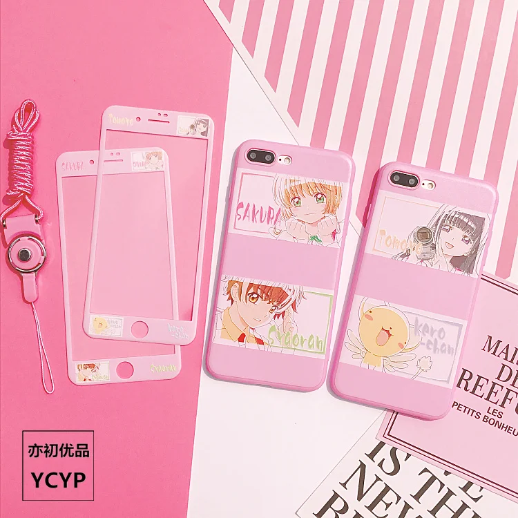 For iphone X Cardcaptor Sakura Case+Tempered Glass Screen Protector Film for iPhone 6 6s Plus 7 7plus 8 8plus Sailor Moon cover |
