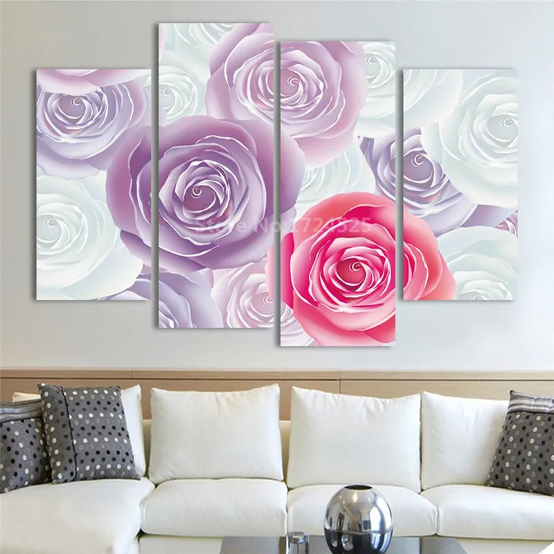 

Beautiful Purple Pink Rose Flower Modern Wall Painting Large HD Flower Picture Print On Canvas Home Decor For Living Room