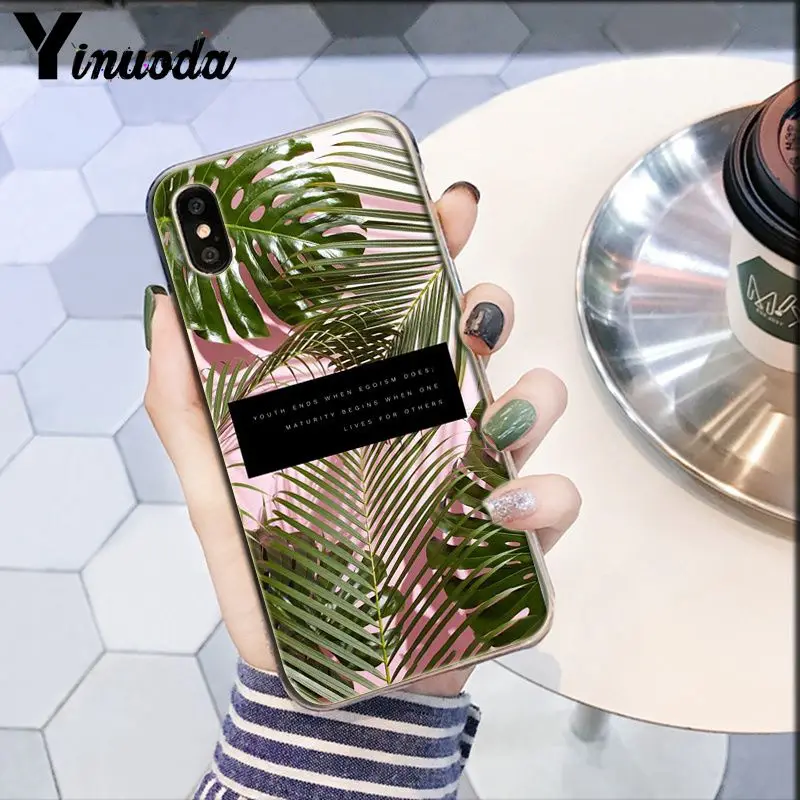Yinuoda карамельный цвет с принтом листьев Модный чехол для телефона для iPhone X XS MAX 6 6s 7 7plus 8 8Plus 5 5S SE XR - Цвет: A10