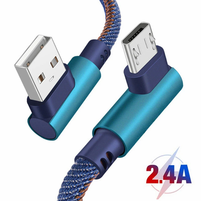 Тип C USB кабель 90 градусов изгиб быстрой зарядки Микро зарядный usb-шнур для мобильных телефонов кабели для iphone 8 huawei, 1 м, 2 м, для мобильного телефона