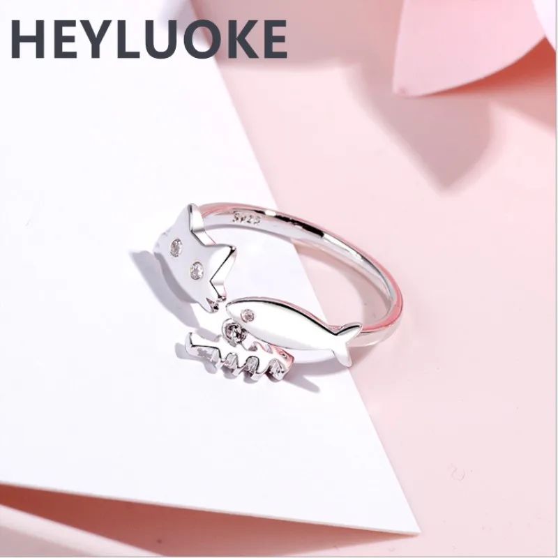 

HEYLUOKE 100% Cubic Zirconia Cat Fish Open Rings For Women Personality Girl Gift Fashion Jewelry