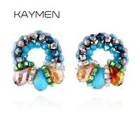 kaymen new arrival fashion handmade crystal stud earrings for girls use some crystal beads weaving fashion earrings ea 04145