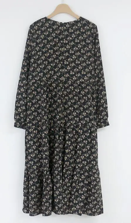 Black dress Повседневные платья, горячая Распродажа, женское платье в консервативном стиле, японское милое свободное винтажное платье с круглым вырезом и цветочным принтом, с оборками, 4511 - Цвет: Black dress