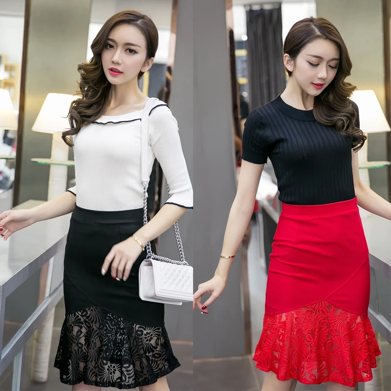 Юбка миди TingYiLi Женская кружевная S-5XL с высокой талией Офисная пикантная до колен