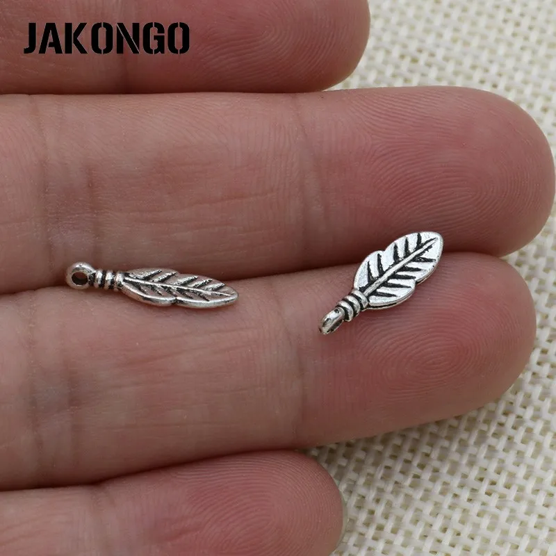 JAKONGO античное посеребренное перо Лист Подвеска для изготовления ювелирных