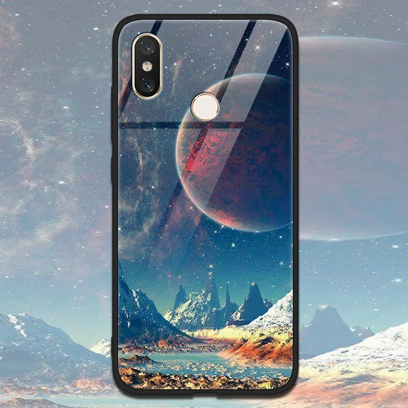 banyue Закаленное стекло Star Space Cover для Xiao mi Red mi Note 5 6 Pro S2 5 Plus mi A2 6X 5S 6 8 SE Lite Explorer mi x 2 2s чехол с мягкими краями - Цвет: banyue