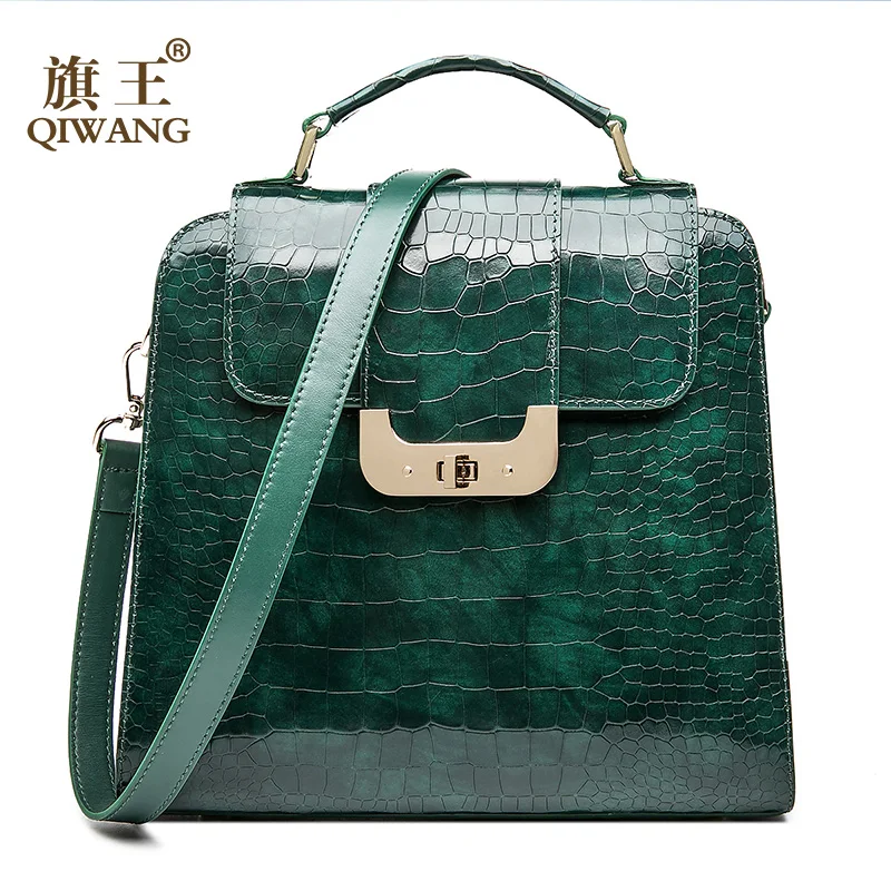 Женская сумка QIWANG из натуральной кожи на плечо 2018|leather shoulder bag|green bagshoulder bags |