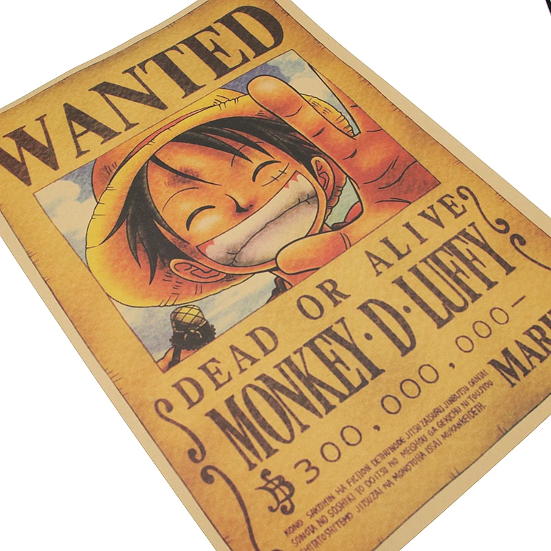 DLKKLB домашний Декор наклейки на стену одна деталь плакаты Luffy Wanted Винтаж крафт-бумага аниме PosterBar декор картины 51X35 см