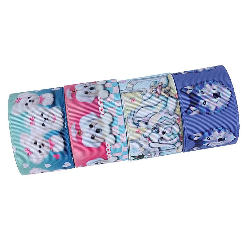 

DIY cute dog wolf animal cartoon print grosgrain ribbon FOE 50yards