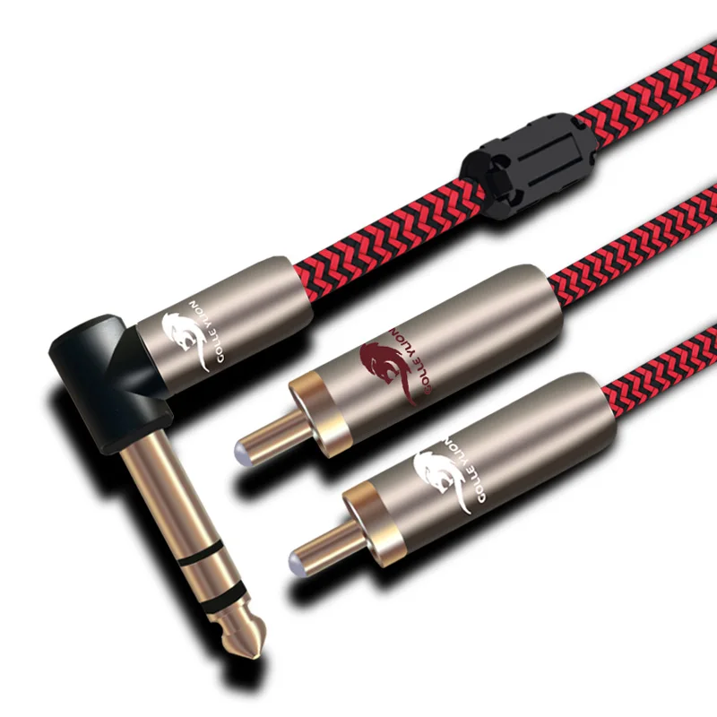 Stereo 6.35mm to Dual RCA  Premium Audio Cable for Mixer Console AMP Angled 1/4" TRS Jack to 2 RCA OFC Cable 1M 2M 3M 5M 8M 10M