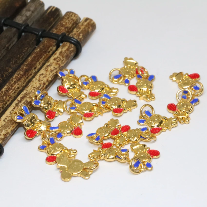 Модные золотистые эмалированные бусины 11*16 мм в форме милого кролика животного 10 шт. разделители ювелирные