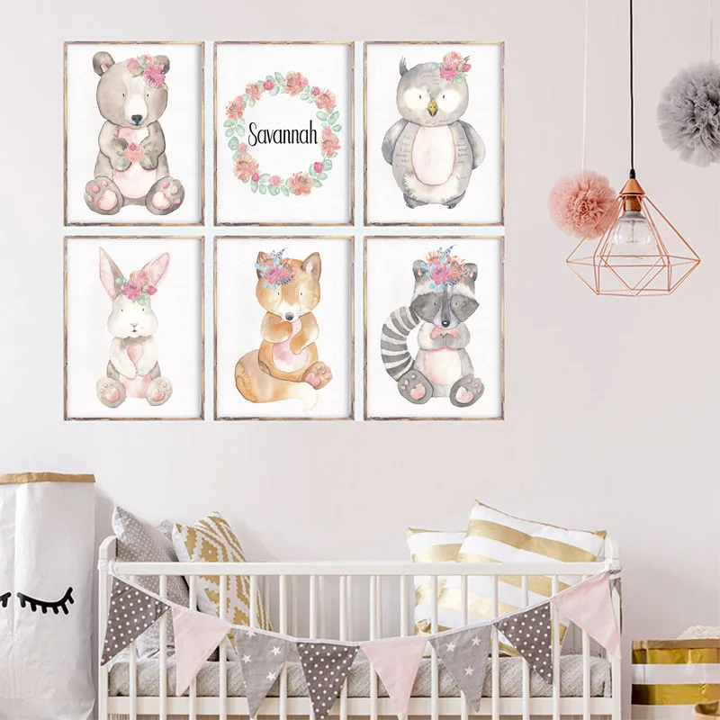 Лесной питомник стены искусства Персонализированные Холст Плакаты мультфильм