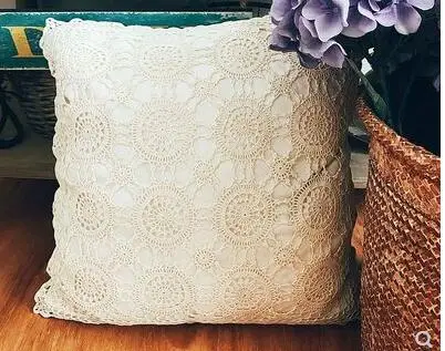 pastoral handmade crochet hook cushion cover cotton woven pillow cover beige retro pillowcase
