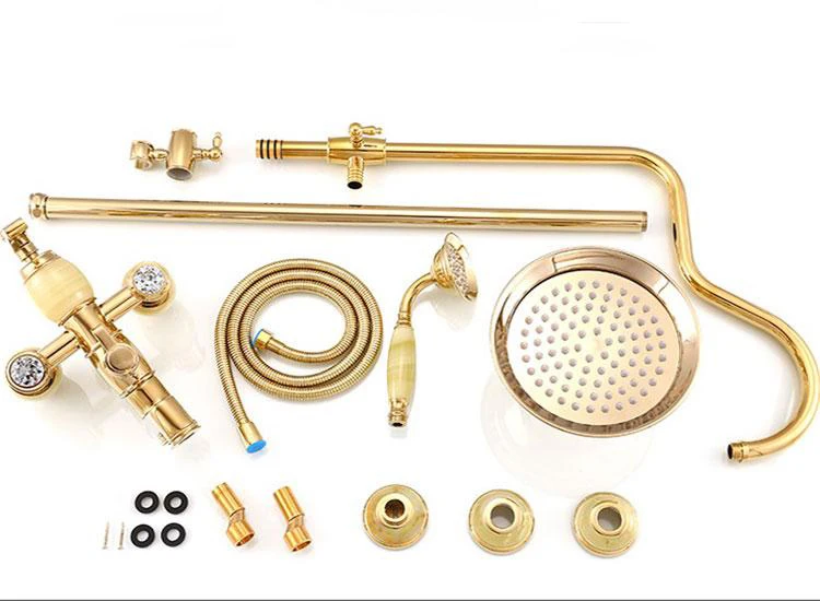 

Senducs Jade Stone Shower Set Newly Design Bathroom Gold Shower System Hot Sale Brass Rose Gold Bathroom Shower Set
