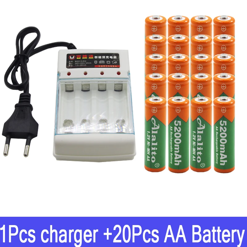 4 шт AlalitoAA 5200 1,2 V Quanlity аккумуляторная батарея AA 5200mAh BTY Ni-MH 1,2 V аккумуляторная батарея с микрофоном+ зарядное устройство