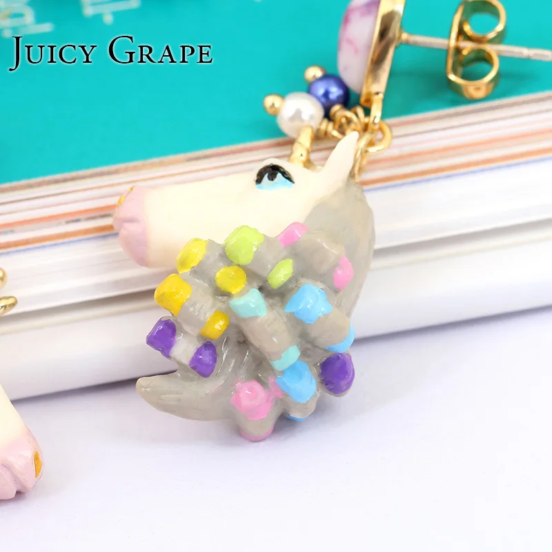 Brincos 2017 милые серьги гвоздики в виде единорога из натурального камня Sieraden Joyas