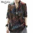 Блузка Max LuLu женская льняная с принтом, шифоновая рубашка с V-образным вырезом, Повседневная винтажная одежда из хлопка, в Корейском стиле, на лето