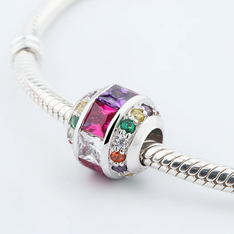 Новое поступление красивые Красочные камни паве бусины 100% Стерлинговое Серебро