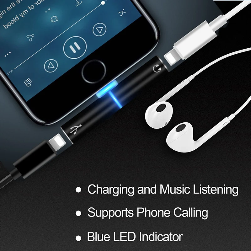 2 в 1 зарядки аудио адаптер для iphone 7 8 plus X iOS Зарядное устройство Adaptateur сплиттер