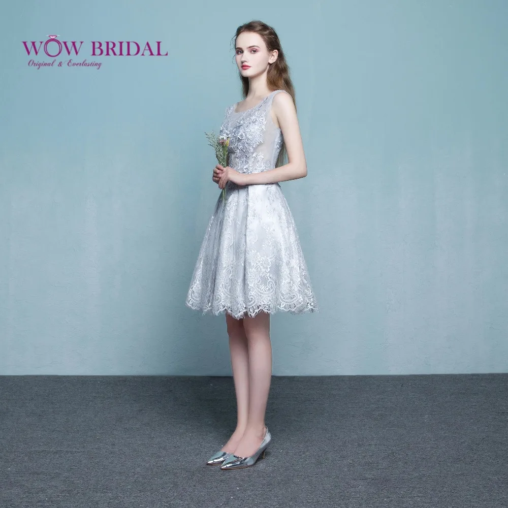 Wowbridal элегантные Серебристые синие короткие кружевные вечерние платья 2017 Abendkleider
