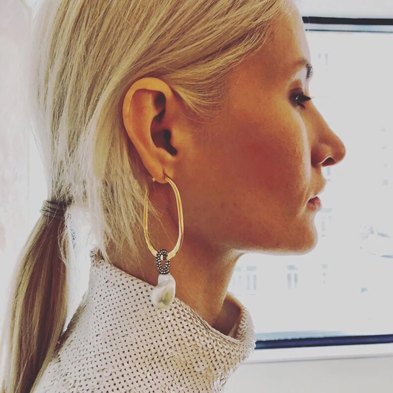 GHIDBK золотые Висячие жемчужные серьги кольца для женщин ювелирные изделия Стразы