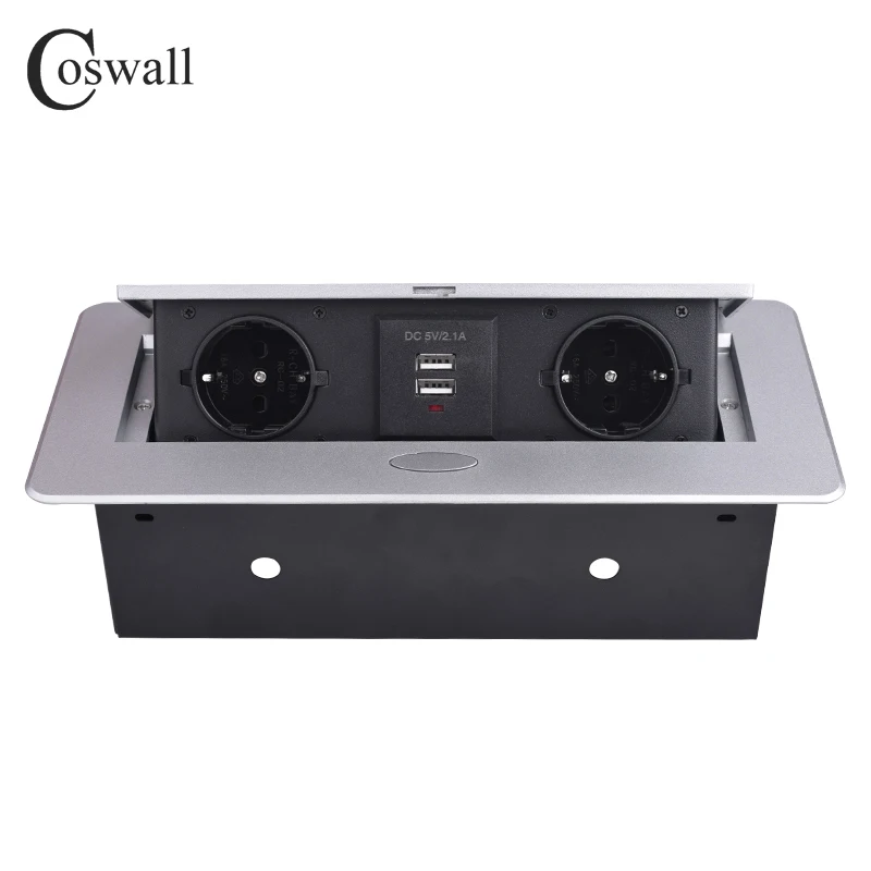Color 2 COSWALL, пластина из цинкового сплава 16А, медленное всплывающее устройство, 2 гнезда для ЕС, двойной порт USB для зарядки, 2.1A, розетка для офисного стола, матовая черная крышка - Тип: Color 2