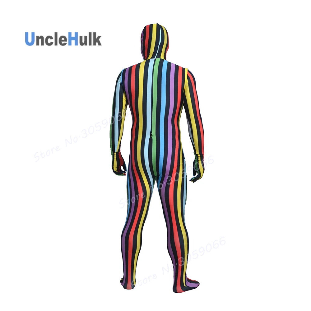 Полный комбинезон Zentai из разноцветного спандекса в полоску | UncleHulk Тематическая