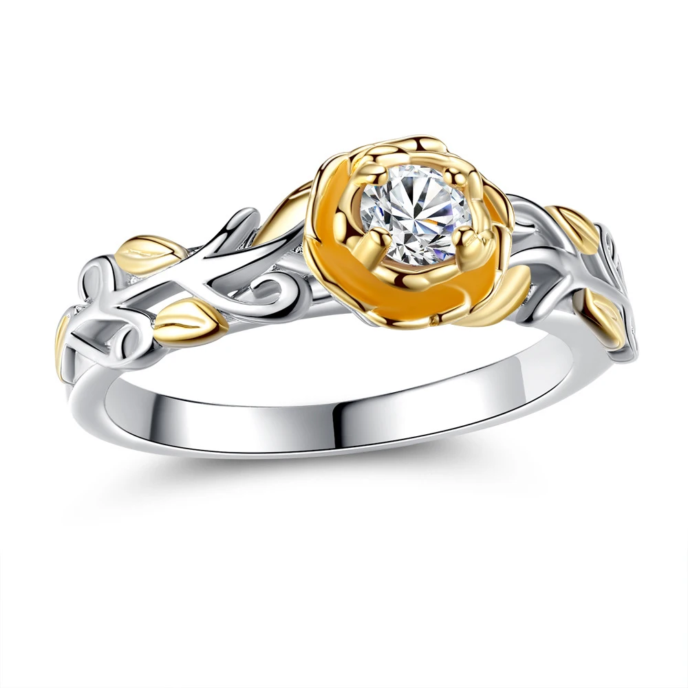 high quality rose flower Cubic Zircon Engagement Rings Rose Gold silver Color Wedding Jewelry gift For Men/Women Anel | Украшения и