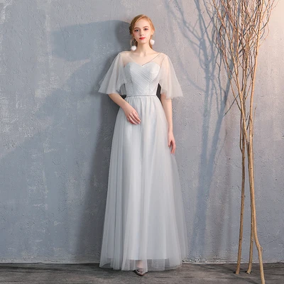 SSYfashion кружево до тюль в пол длинные голубое платье подружки невесты элегантное платье для женщин для Свадебная вечеринка на заказ плюс размеры платье - Цвет: grey